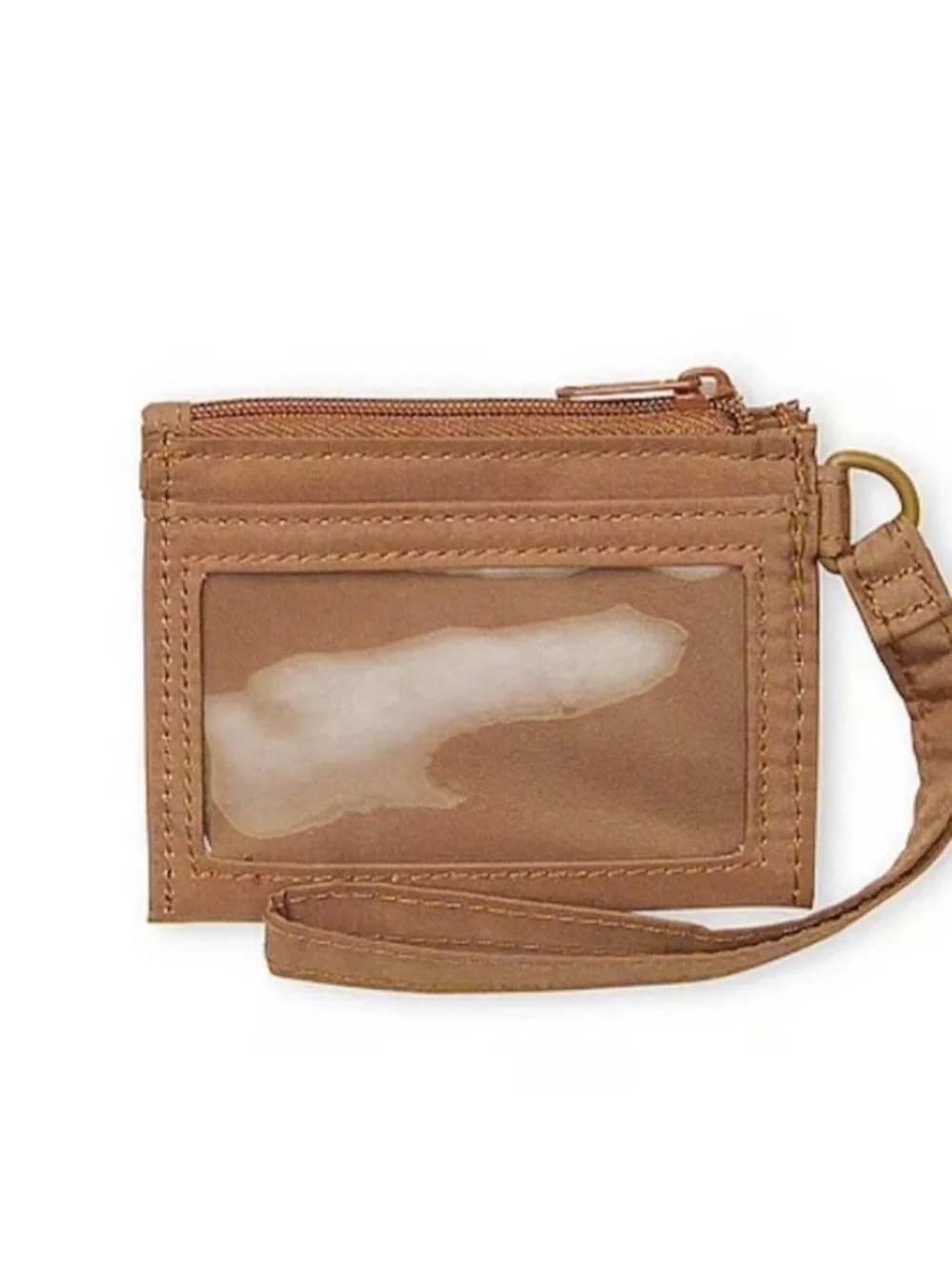 PINK Victoria's Secret Brown Canvas Card Wallet with Red and White Stripe